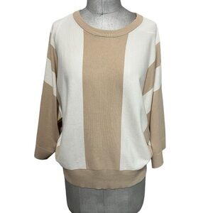 Philosophy Crew Neck Kimono Sleeve Vertical Striped Ivory & Tan Sweater Size XL